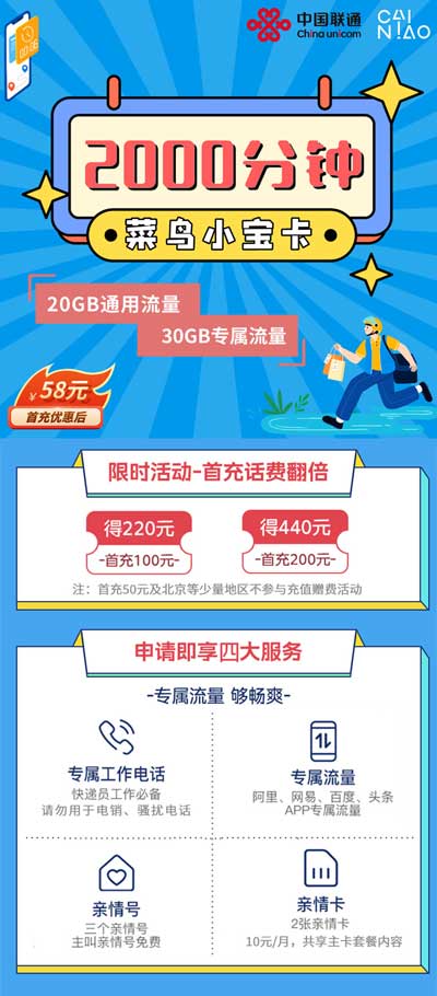 菜鸟宝卡在哪里申请？68元/88元月租2000分钟