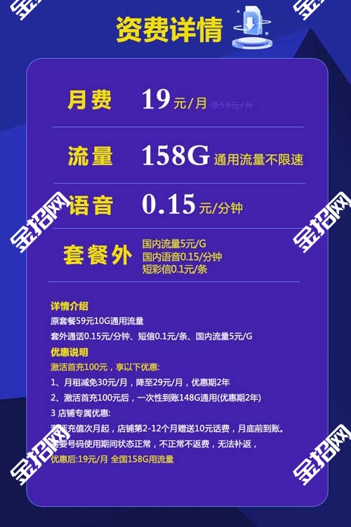 2023年有没有流量多月租少的卡？联通19元158G小江卡